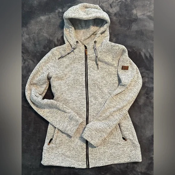 Roxy Gray Herringbone Zip Up — Size M - Picture 1 of 5